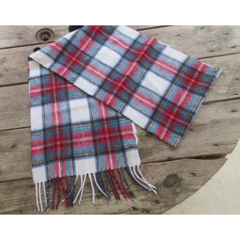 Belle France Cashmere Fringed Scarf Black White Red Plaid Winter Soft